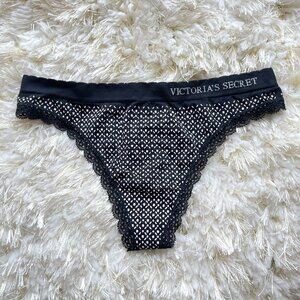 New Victoria's Secret Thong Panty Small Black White Pink Lace Trim NWT